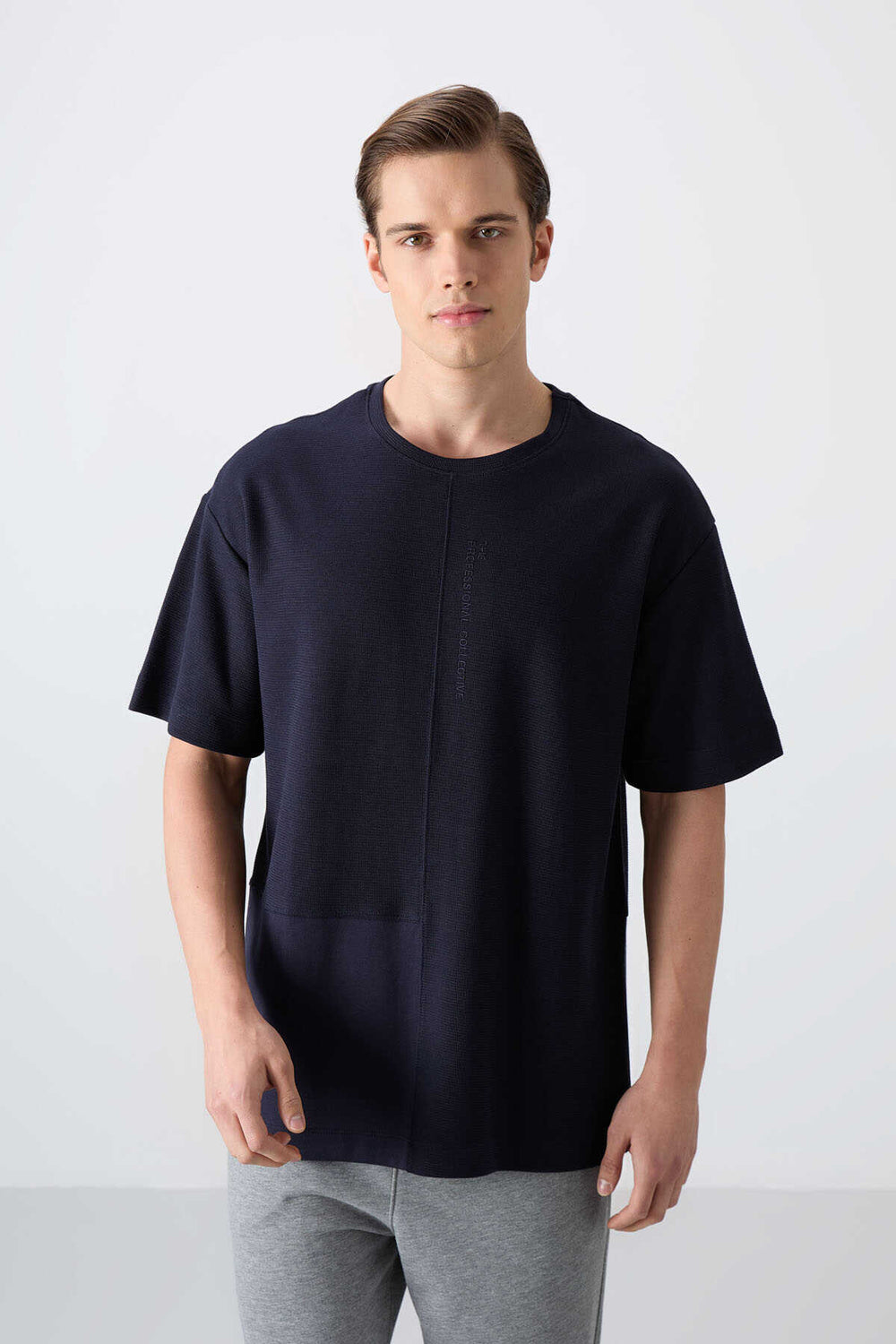Tommylife Toptan O Yaka Oversize Basic Erkek T-Shirt 88337 Lacivert
