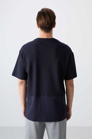 Tommylife Toptan O Yaka Oversize Basic Erkek T-Shirt 88337 Lacivert