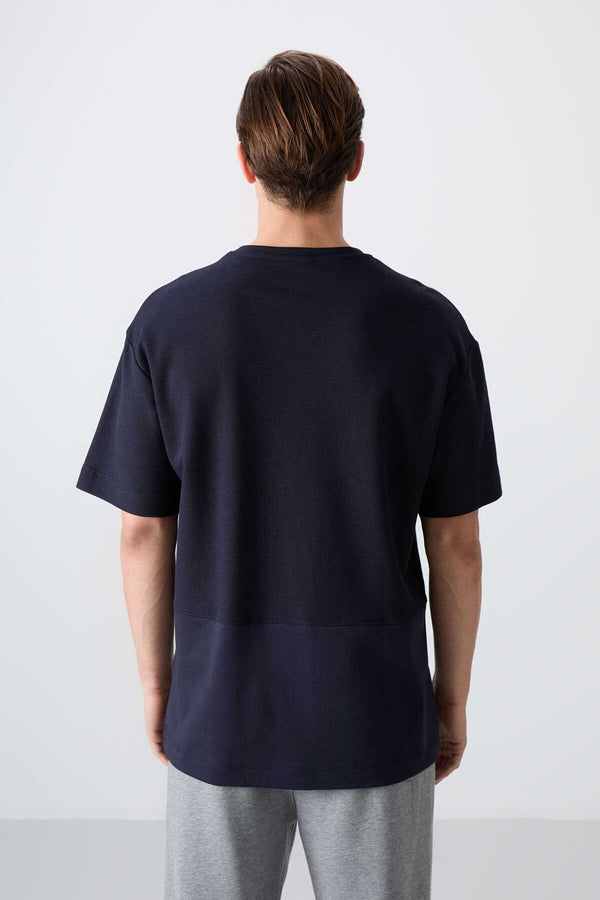 Tommylife Toptan O Yaka Oversize Basic Erkek T-Shirt 88337 Lacivert