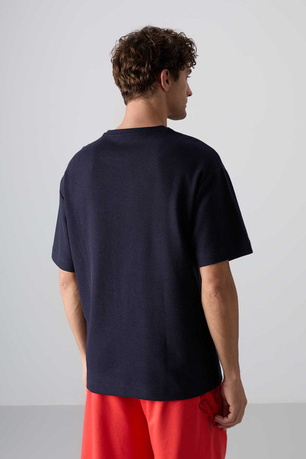 Tommylife Toptan O Yaka Oversize Basic Erkek T-Shirt 88341 Lacivert