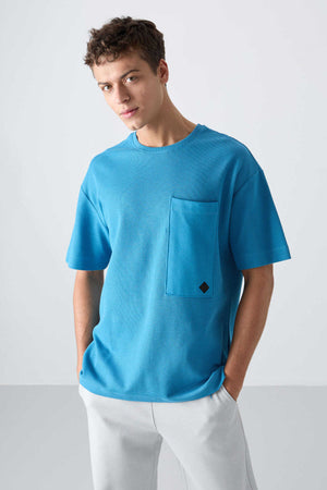 Tommylife Toptan O Yaka Oversize Basic Erkek T-Shirt 88341 Petrol Mavi