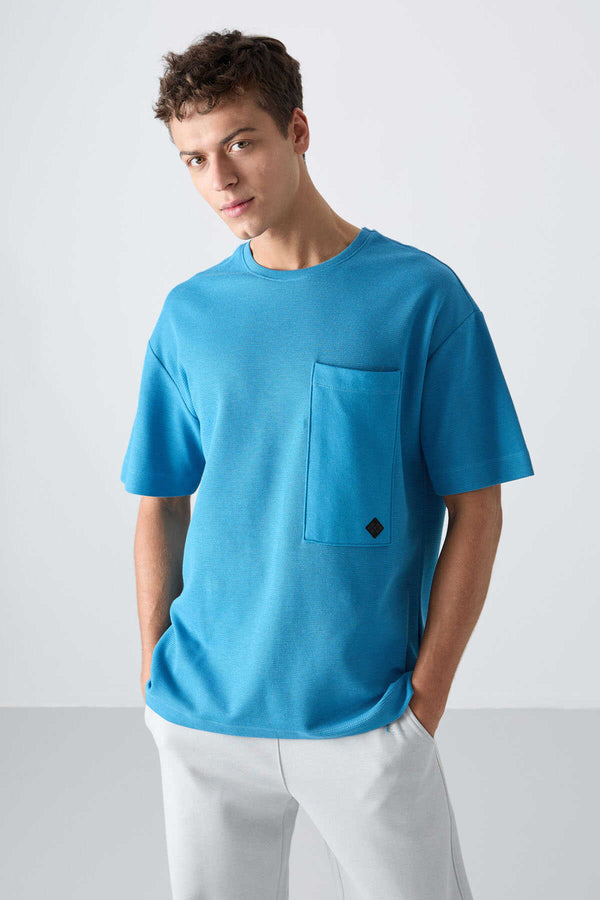Tommylife Toptan O Yaka Oversize Basic Erkek T-Shirt 88341 Petrol Mavi