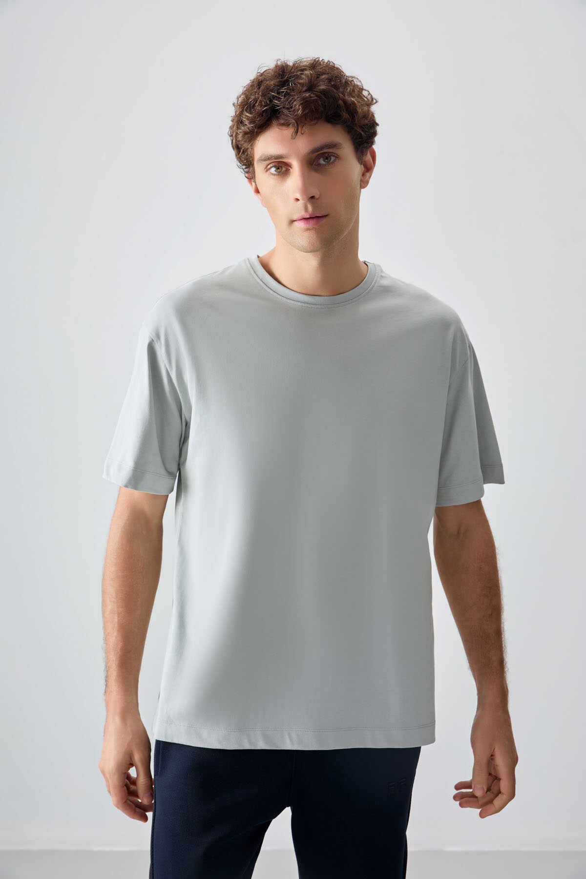 Tommylife Toptan O Yaka Oversize Basic Erkek T-Shirt 88353 Taş