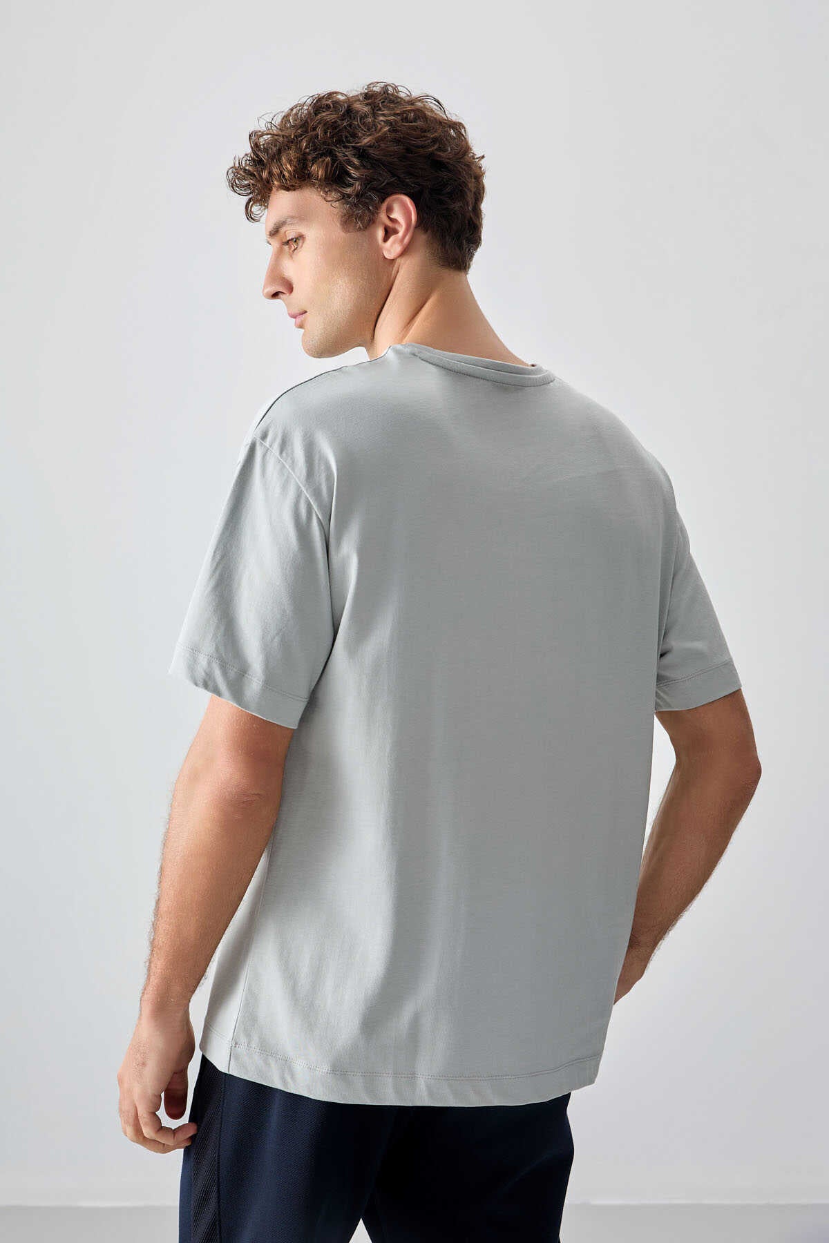 Tommylife Toptan O Yaka Oversize Basic Erkek T-Shirt 88353 Taş