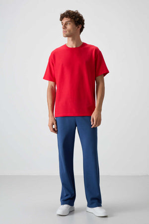 Tommylife Toptan O Yaka Oversize Basic Erkek T-Shirt 88379 Kırmızı