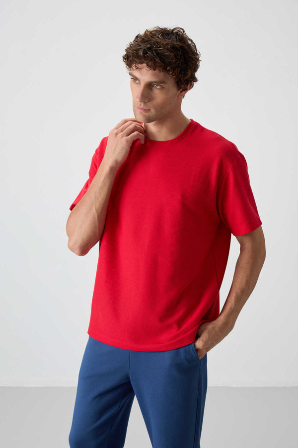 Tommylife Toptan O Yaka Oversize Basic Erkek T-Shirt 88379 Kırmızı