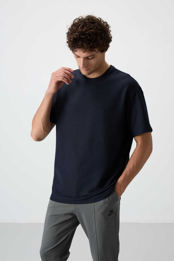 Tommylife Toptan O Yaka Oversize Basic Erkek T-Shirt 88379 Lacivert
