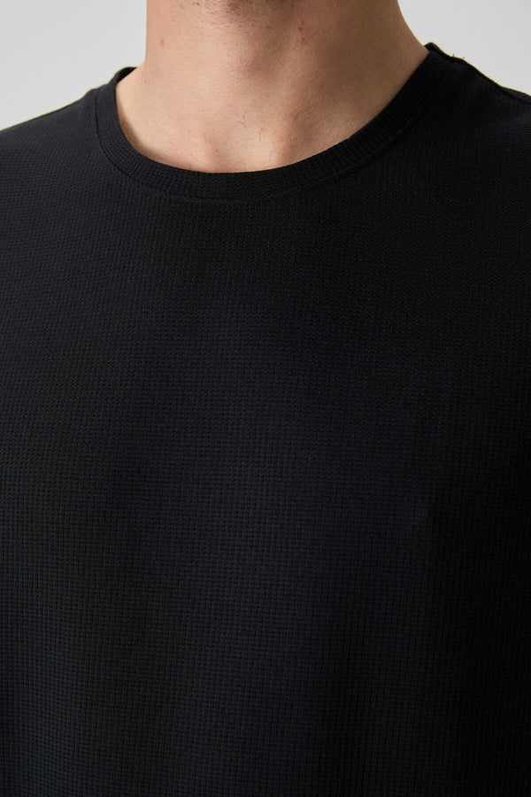 Tommylife Toptan O Yaka Oversize Basic Erkek T-Shirt 88379 Siyah