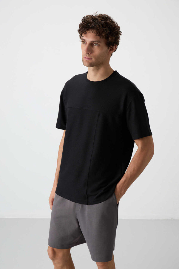 Tommylife Toptan O Yaka Oversize Basic Erkek T-Shirt 88380 Siyah