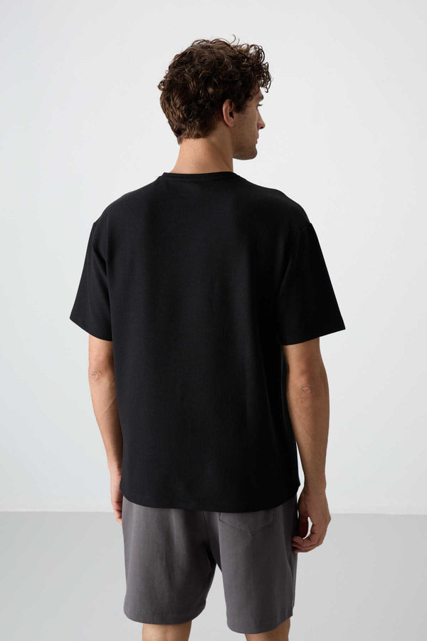 Tommylife Toptan O Yaka Oversize Basic Erkek T-Shirt 88380 Siyah