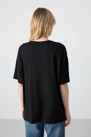Tommylife Toptan O Yaka Oversize Basic Kadın T-Shirt 97285 Siyah