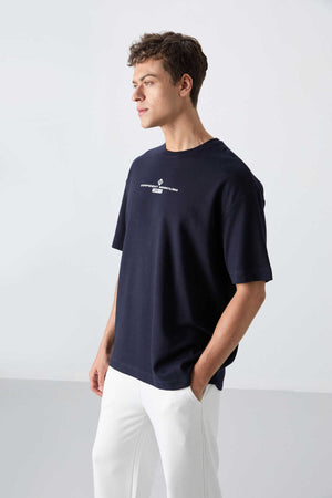 Tommylife Toptan O Yaka Oversize Baskılı Erkek T-Shirt 88321 Lacivert