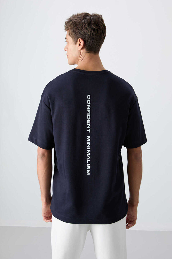 Tommylife Toptan O Yaka Oversize Baskılı Erkek T-Shirt 88321 Lacivert