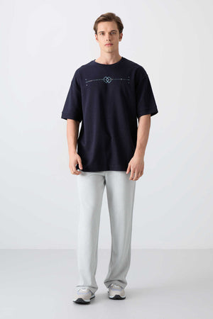 Tommylife Toptan O Yaka Oversize Baskılı Erkek T-Shirt 88323 Lacivert