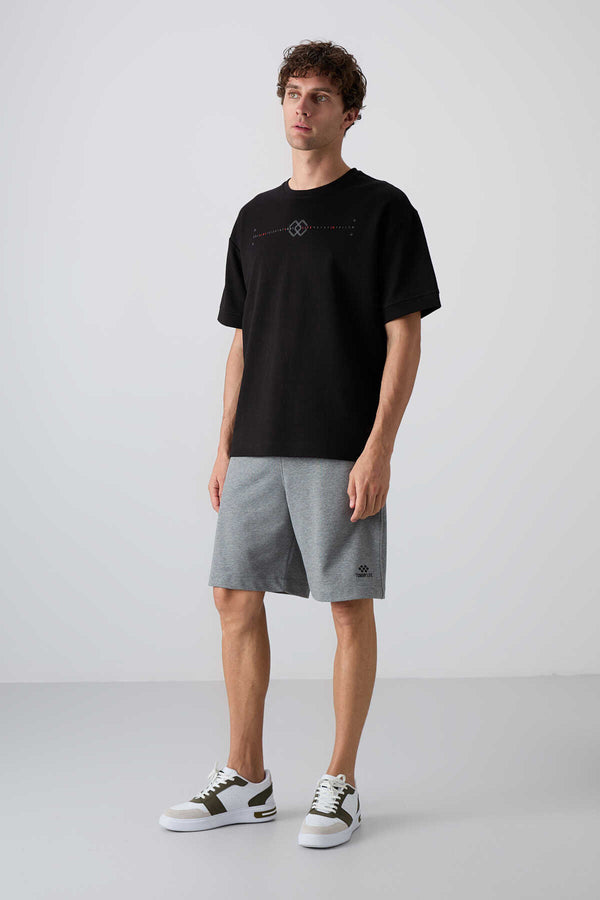 Tommylife Toptan O Yaka Oversize Baskılı Erkek T-Shirt 88323 Siyah