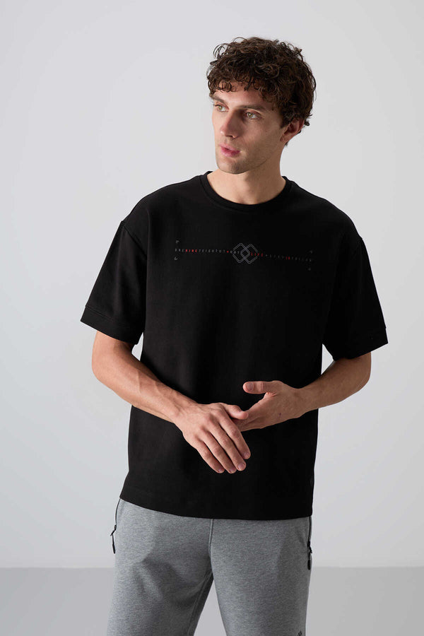 Tommylife Toptan O Yaka Oversize Baskılı Erkek T-Shirt 88323 Siyah