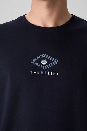 Tommylife Toptan O Yaka Oversize Baskılı Erkek T-Shirt 88325 Lacivert