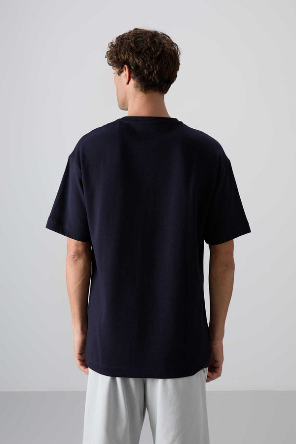 Tommylife Toptan O Yaka Oversize Baskılı Erkek T-Shirt 88325 Lacivert