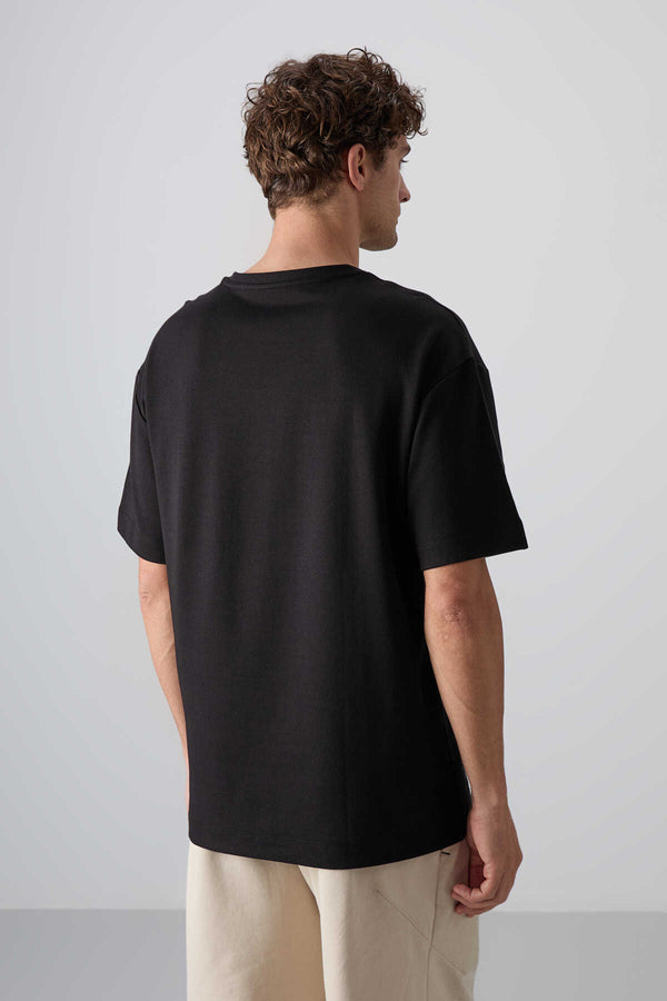 Tommylife Toptan O Yaka Oversize Baskılı Erkek T-Shirt 88325 Siyah