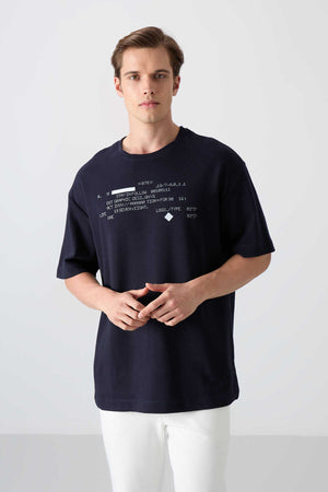 Tommylife Toptan O Yaka Oversize Baskılı Erkek T-Shirt 88326 Lacivert