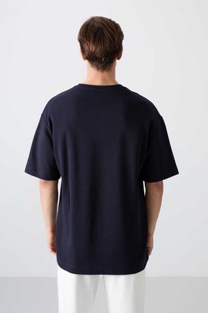Tommylife Toptan O Yaka Oversize Baskılı Erkek T-Shirt 88326 Lacivert