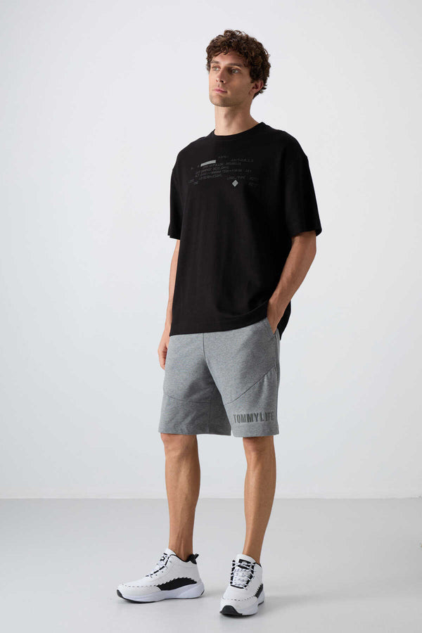 Tommylife Toptan O Yaka Oversize Baskılı Erkek T-Shirt 88326 Siyah