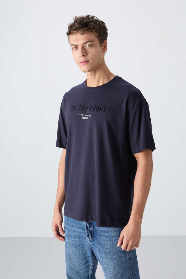 Tommylife Toptan O Yaka Oversize Baskılı Erkek T-Shirt 88328 Lacivert