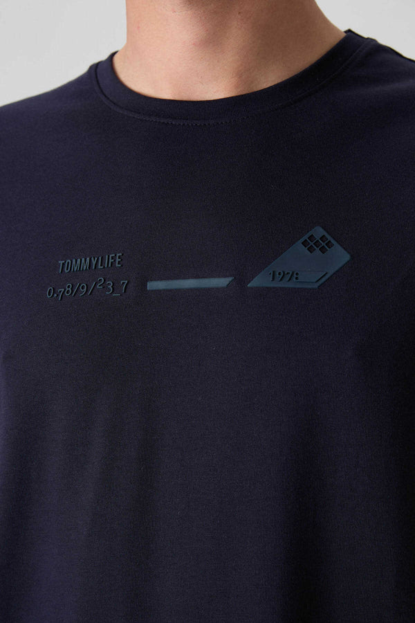 Tommylife Toptan O Yaka Oversize Baskılı Erkek T-Shirt 88330 Lacivert