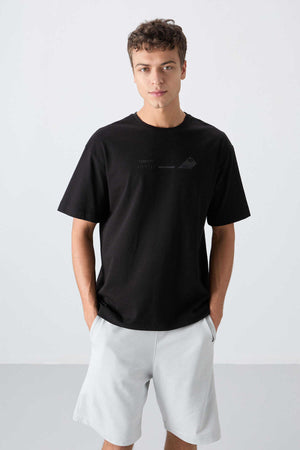 Tommylife Toptan O Yaka Oversize Baskılı Erkek T-Shirt 88330 Siyah