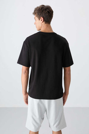 Tommylife Toptan O Yaka Oversize Baskılı Erkek T-Shirt 88330 Siyah