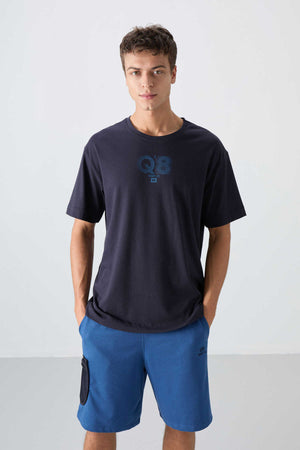 Tommylife Toptan O Yaka Oversize Baskılı Erkek T-Shirt 88333 Lacivert