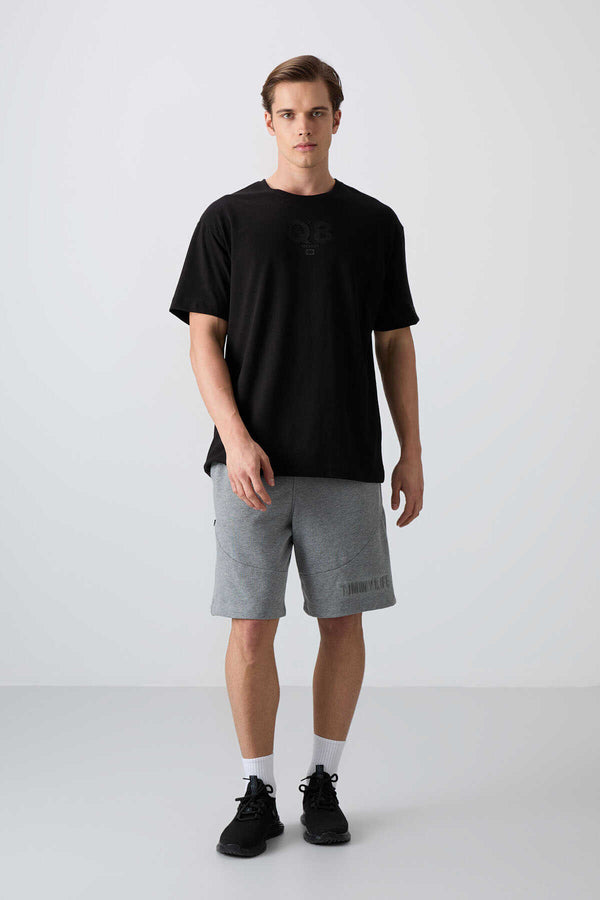 Tommylife Toptan O Yaka Oversize Baskılı Erkek T-Shirt 88333 Siyah
