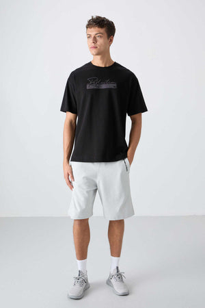 Tommylife Toptan O Yaka Oversize Baskılı Erkek T-Shirt 88334 Siyah
