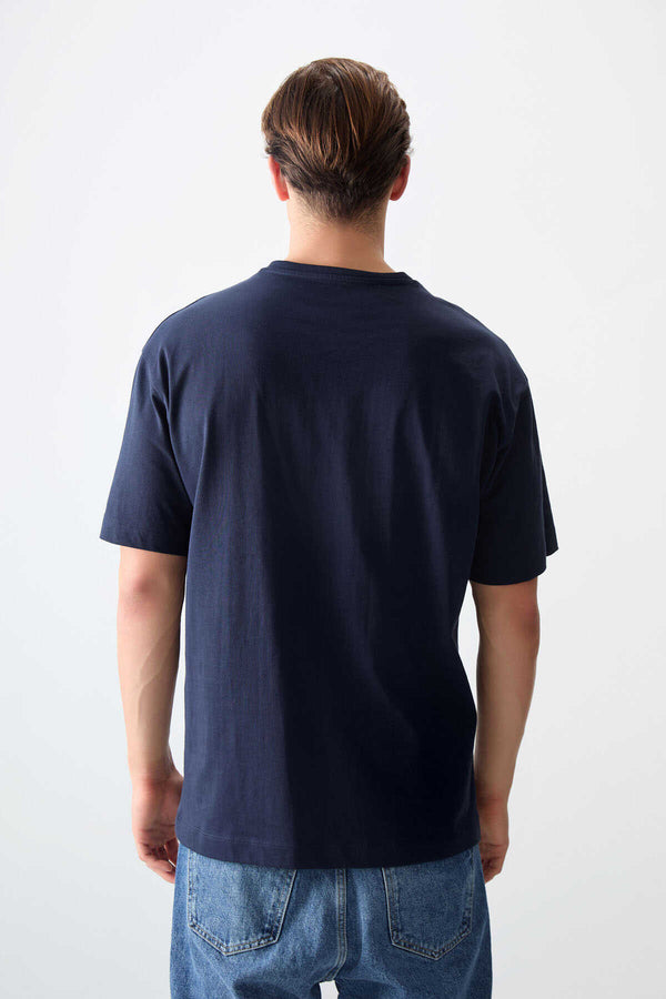 Tommylife Toptan O Yaka Oversize Baskılı Erkek T-Shirt 88356 Lacivert