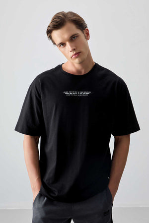 Tommylife Toptan O Yaka Oversize Baskılı Erkek T-Shirt 88356 Siyah
