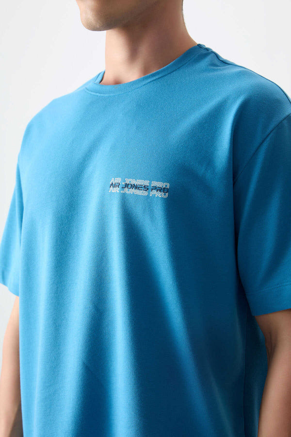 Tommylife Toptan O Yaka Oversize Baskılı Erkek T-Shirt 88375 Petrol Mavi