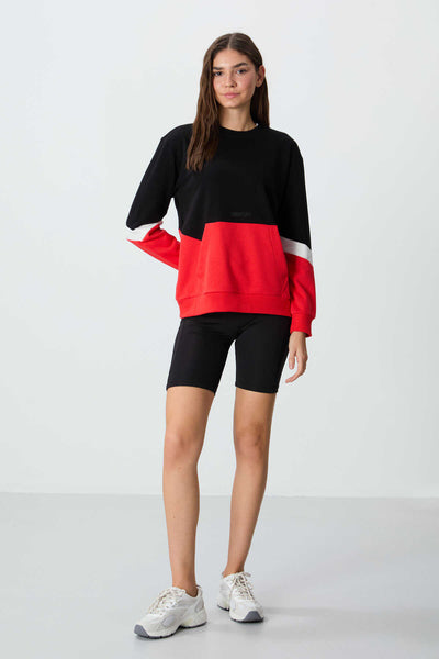 Tommylife Toptan O Yaka Oversize Kadın Sweatshirt 97289 Siyah