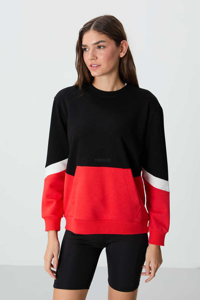 Tommylife Toptan O Yaka Oversize Kadın Sweatshirt 97289 Siyah