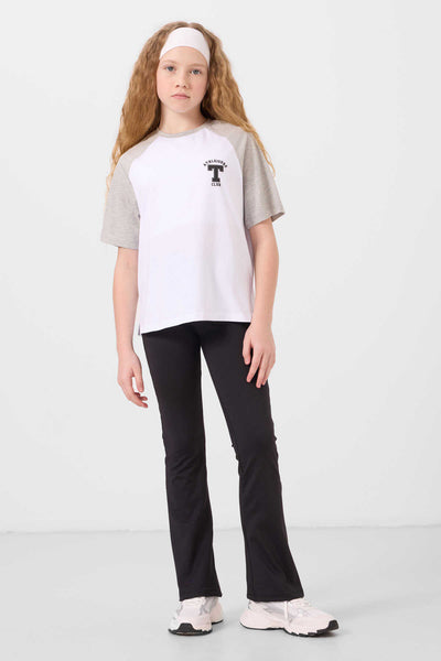 Tommylife Toptan O Yaka  Pamuklu Baskılı Oversize Fit Kız Çocuk T Shirt 75179 Beyaz