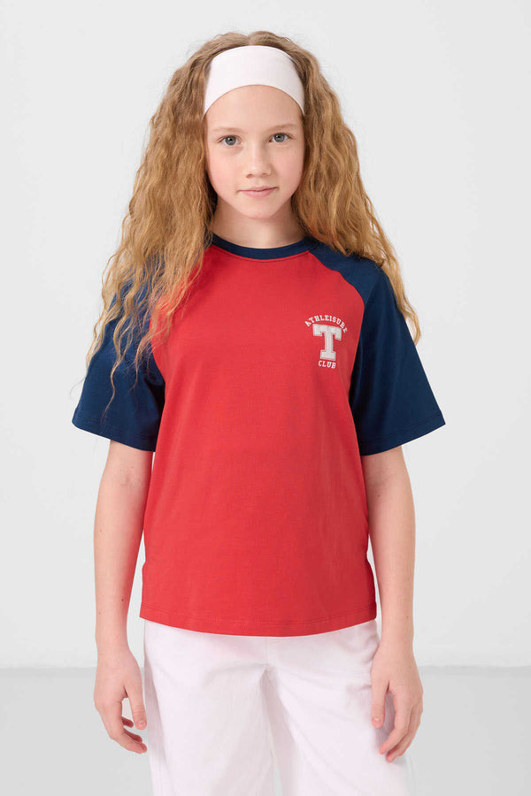 Tommylife Toptan O Yaka  Pamuklu Baskılı Oversize Fit Kız Çocuk T Shirt 75179 Fiesta