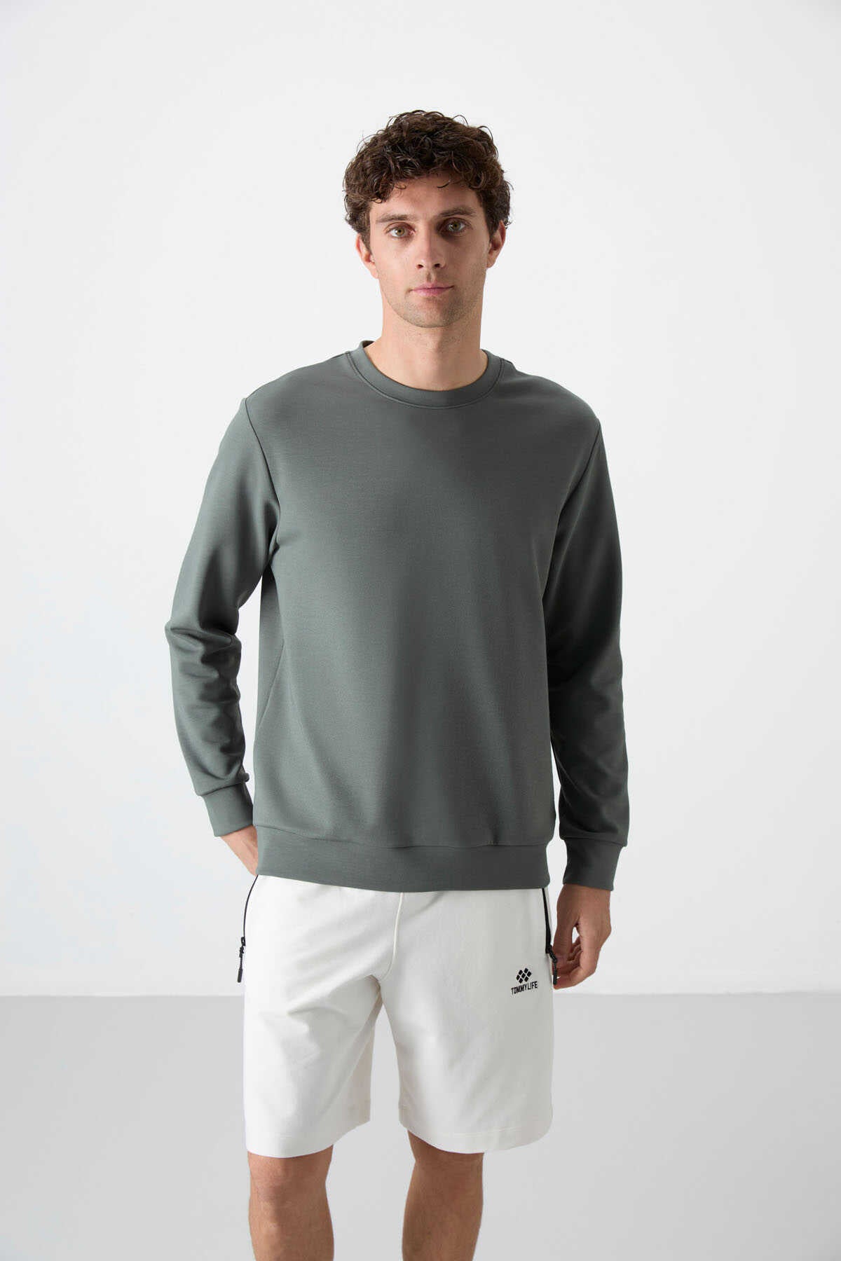 Tommylife Toptan O Yaka Rahat Form Basic Erkek Sweatshirt 88053 Çağla