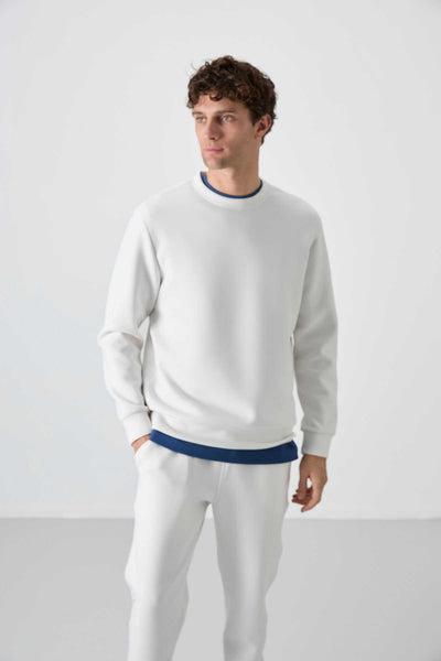 Tommylife Toptan O Yaka Rahat Form Basic Erkek Sweatshirt 88053 Ekru