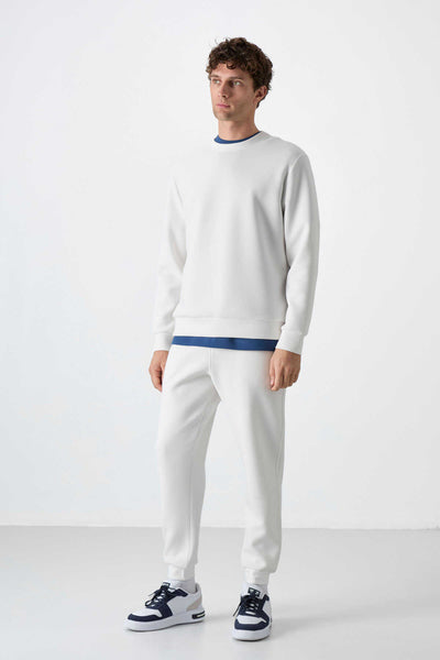 Tommylife Toptan O Yaka Rahat Form Basic Erkek Sweatshirt 88053 Ekru