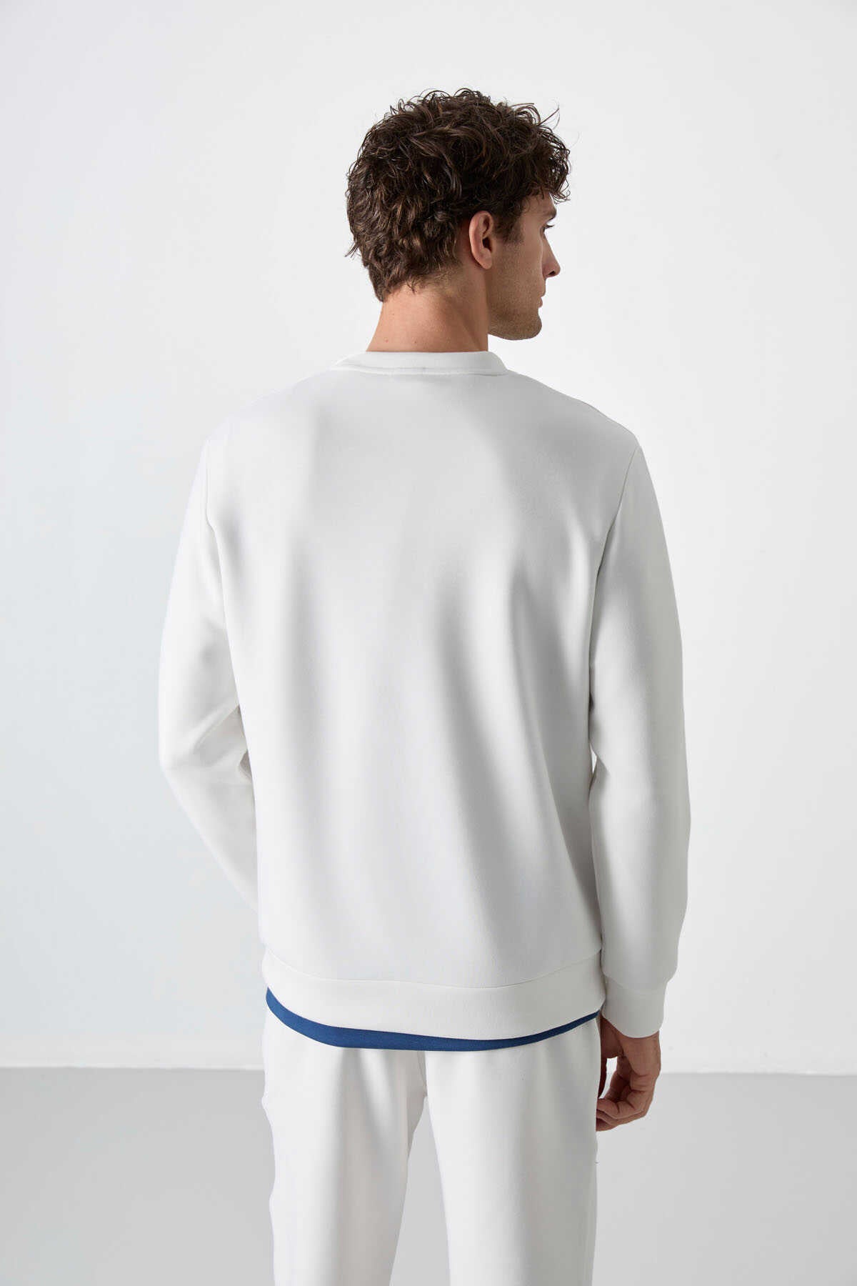 Tommylife Toptan O Yaka Rahat Form Basic Erkek Sweatshirt 88053 Ekru