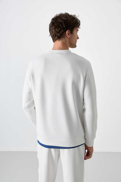Tommylife Toptan O Yaka Rahat Form Basic Erkek Sweatshirt 88053 Ekru