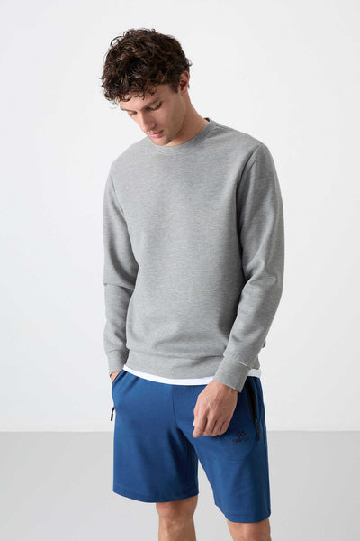 Tommylife Toptan O Yaka Rahat Form Basic Erkek Sweatshirt 88053 Gri Melanj