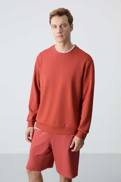 Tommylife Toptan O Yaka Rahat Form Basic Erkek Sweatshirt 88053 Kiremit