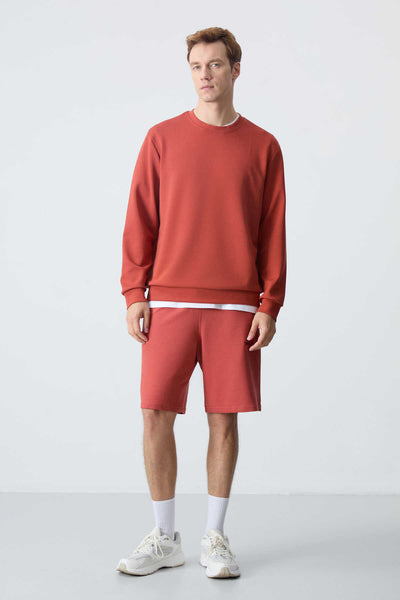 Tommylife Toptan O Yaka Rahat Form Basic Erkek Sweatshirt 88053 Kiremit
