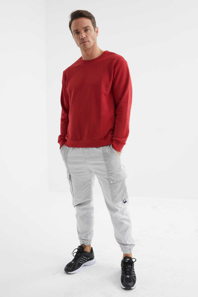 Tommylife Toptan O Yaka Rahat Form Basic Erkek Sweatshirt 88053 Kırmızı