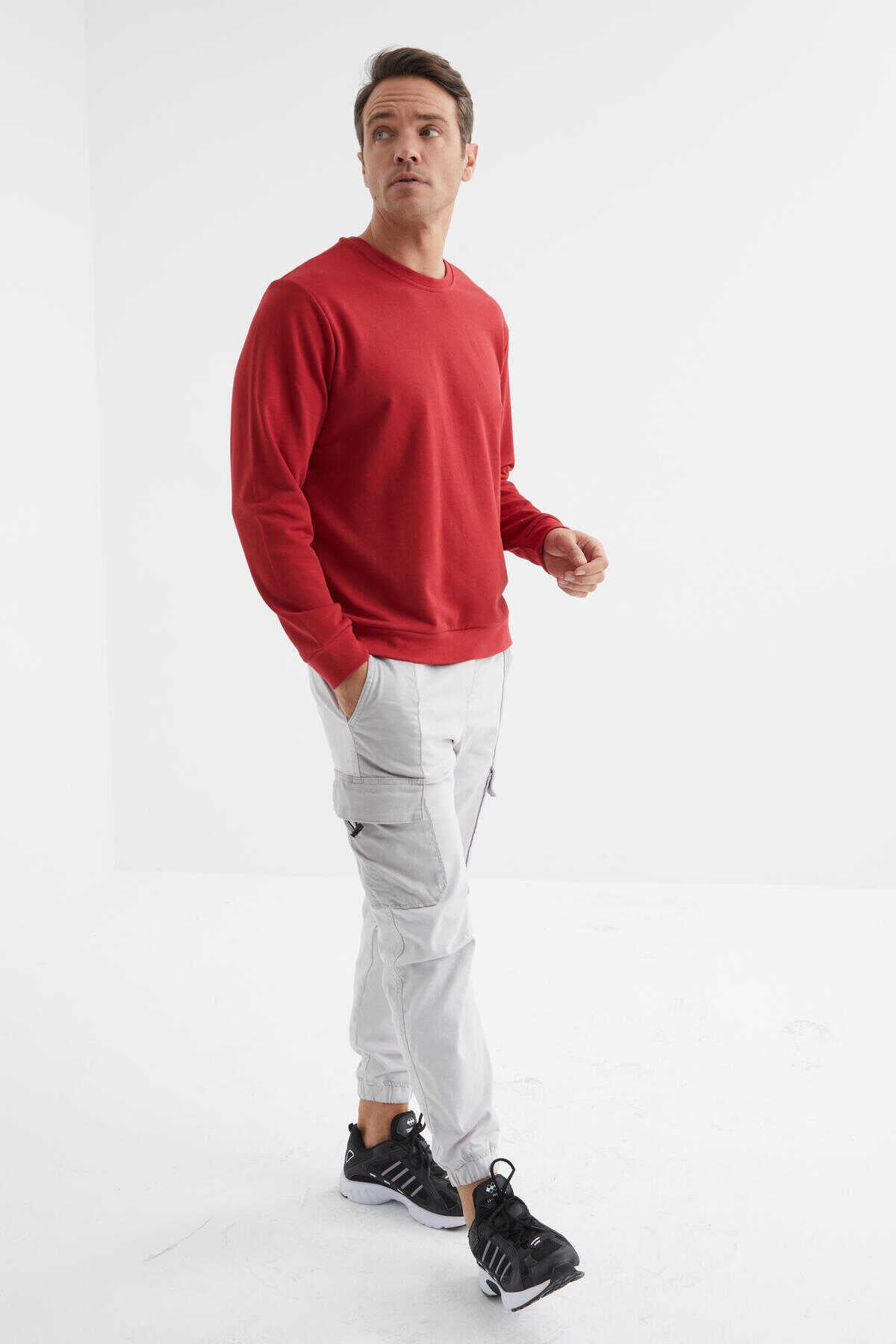 Tommylife Toptan O Yaka Rahat Form Basic Erkek Sweatshirt 88053 Kırmızı